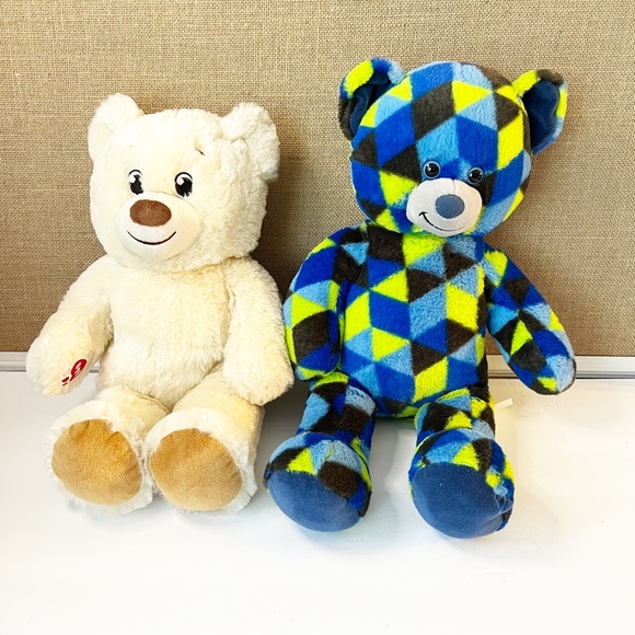 Build a Bear Blue Black Green Checkered 2018 Plush Gamer Rare 18" & Lil Cub 15” - Picture 10 of 10